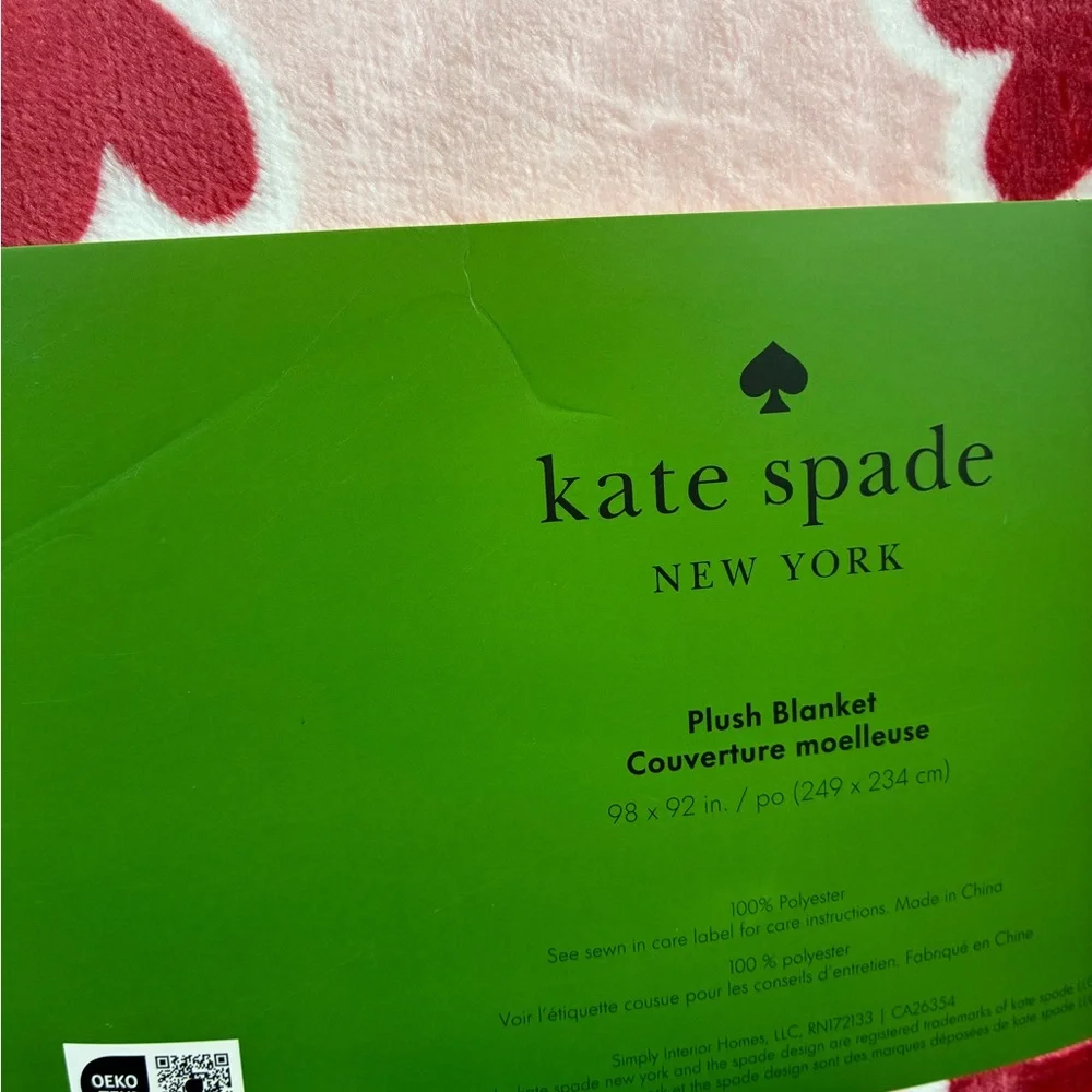 kate spade Pink & Red Heart Plush Blanket - Full/Queen